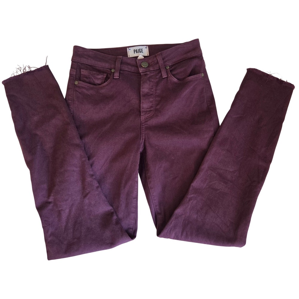 Paige Transcend Hoxton High Rise Skinny Jeans Plum‎ Burgundy Raw Hem Size 25